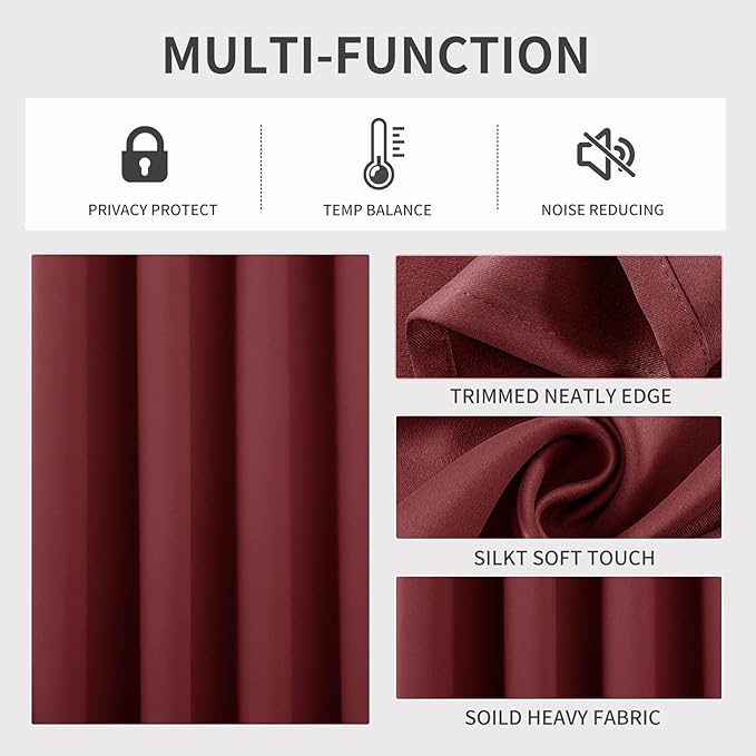 Joydeco Blackout Curtains 84 Inch Length 2 Panels Set, Thermal Insulated Long Curtains 2 Burg, Room Darkening Grommet Drapes for Living Room Bedroom Window (W52 x L84 Inch, Burgundy Red)