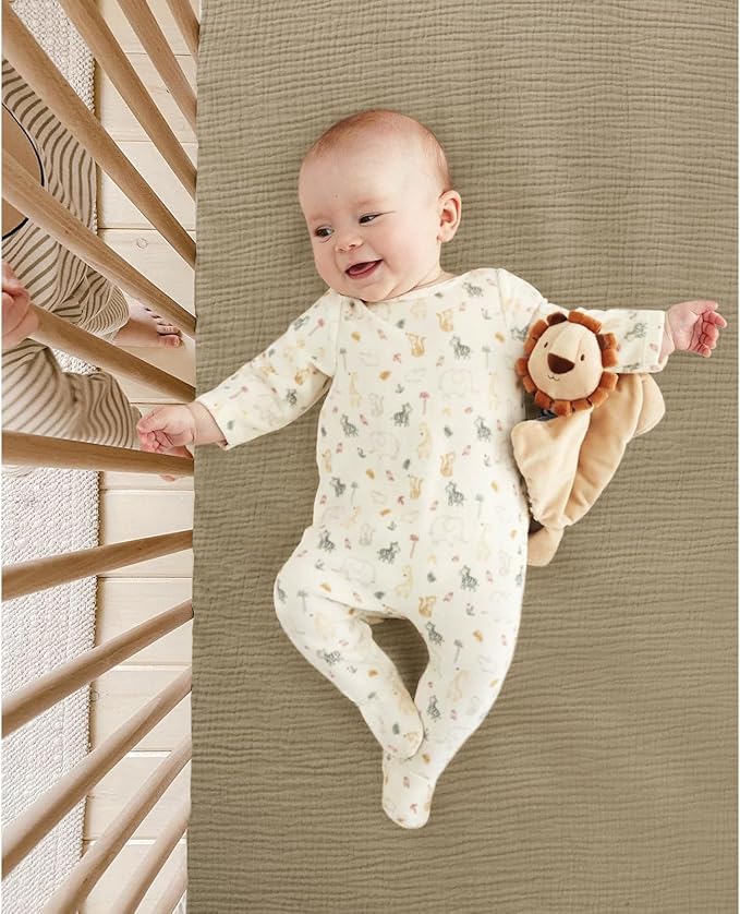 lulumoon Baby Muslin Crib Sheets - Toddler Cotton Fitted Crib Sheets Neutral for Boys and Girls 2Pack