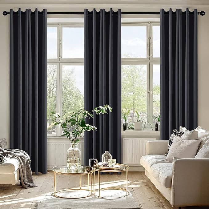 MIULEE Grey Blackout Curtains for Bedroom Living Room 84 Inches Long 2 Panels, Thermal Insulated Room Darkening Drapes Solid Grommet Noise Reduction Light Blocking Window Treatments 50x84 Inch
