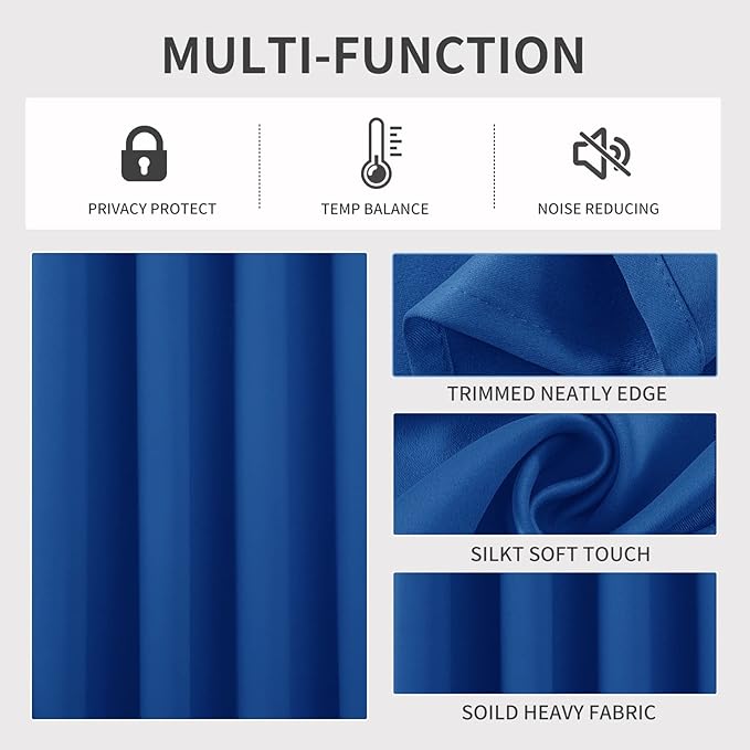 Joydeco Blackout Curtains 95 Inches Long 1 Panel, Thermal Insulated Long Curtains& Drapes 1 Piece, Room Darkening Grommet Drapes for Living Room Bedroom Window (W70 x L95 Inch, Royal Blue)