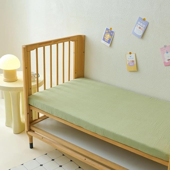 Muslin Crib Sheets - Fitted Crib Mattress Sheets for Boys and Girl - 28"x 52", 2 Pack (Rabbit, Green)