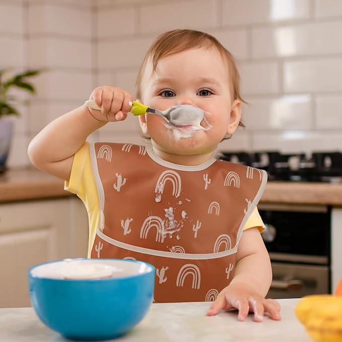 CIVARUA KIDS 3-Pack Waterproof Baby Bibs for Eating - Mess Proof Lightweight Toddler Feeding Bibs with Large Food Catcher