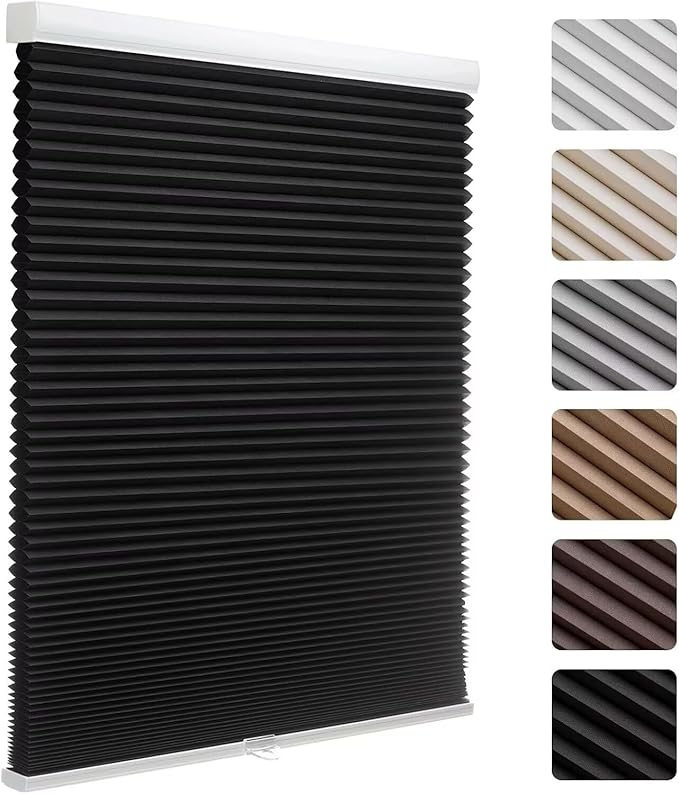 MYshade Cordless Blackout Cellular Shades, 1.5" Honeycomb Window Blinds for Bedroom & Nursery, Thermal Insulated, Noise Reducing, Privacy Shades, Inside or Outside Mount (32" W x 64" H, Black)