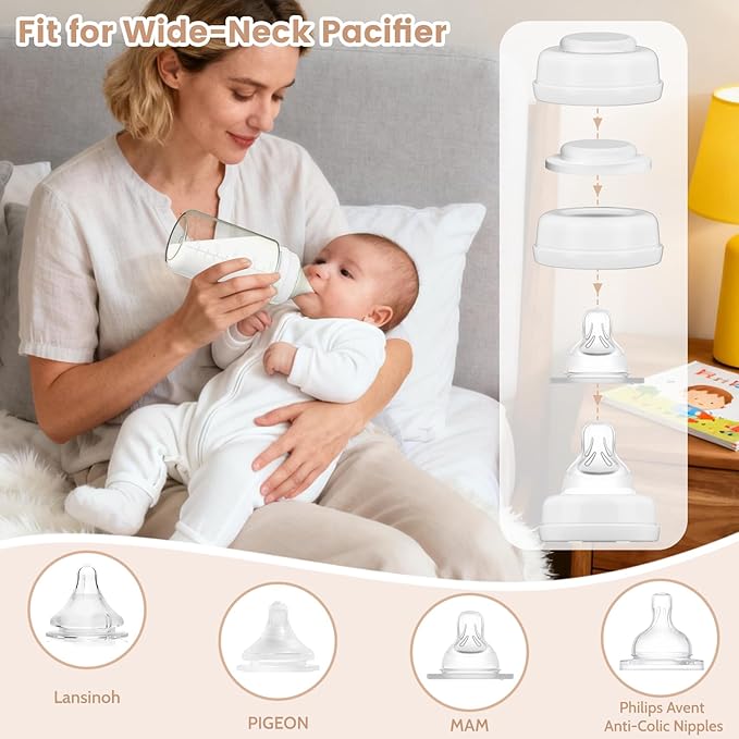 IVARONAL 4 Pack 10oz Wide-mouth Breastmilk Storage Bottle for Momcozy 22oz Portable Breast Milk Cooler, Pumping Storage Containers Compatible with Spectra S1/S2/9 Plus/SG/Motif Luna (4PC/White Lids)