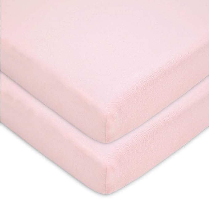 American Baby Company 2 Pack 100% Natural Cotton Fitted Mini Crib Sheets 38" x 24" - Soft & Breathable Small Nesting Portable Sheets, Fits Pack N Play Mattresses, Pink, for Boys & Girls