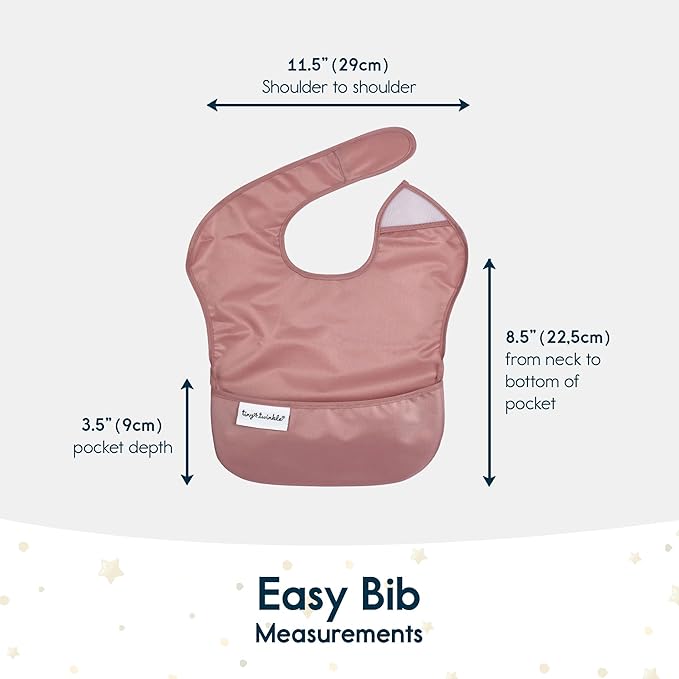 Tiny Twinkle Mess-Proof Baby Bibs for Eating | Waterproof, Wipeable Toddler Bibs with Catch-All Pocket | Feeding Bibs for Girls & Boys(3 Pack,Taupe, Rose)