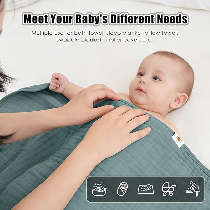 Sunny zzzZZ Muslin Hooded Baby Bath Towels - 3 Pack 100% Cotton Soft Low-Saturation Pastel Towels Including Classic White for Newborns, Infants, Toddlers - 32x32 Inch - Light Emerald and White