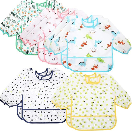 Tarpop Long Sleeve Bibs Infant Smocks Multi Pack Waterproof Soft Sleeved Bibs for Babies Toddler Eating Feeding