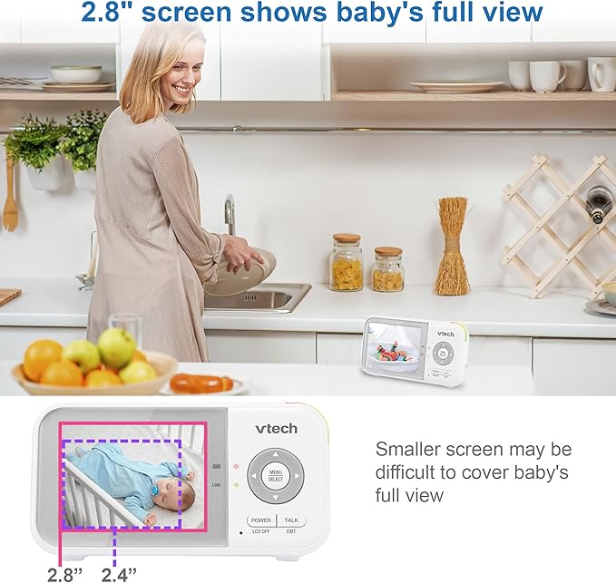 VTech VM923 Baby Monitor, 2.8” Screen, Pan-Tilt-Zoom, 1000ft Long Range, Night Vision, 2-Way Audio, Temperature Sensor, Lullabies, Secure Transmission No WiFi