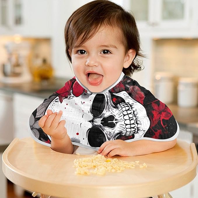 Kigai Flower Halloween Sugar Skull Muslin Baby Burp Cloths, Large Absorbent Cotton Muslin Burp Cloths Set of 1, Washcloths, Face Towel, Bibs for Newborn Boys Girls, 11 x22 Inch