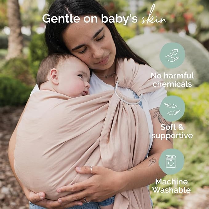 Boba Ring Sling Baby Carrier Newborn to Toddler - Lightweight & Breathable Baby Sling, Hip-Healthy Carrier Sling, Baby Wrap Carrier for Front & Hip Carry, 8-35 lbs (Linen Peony)