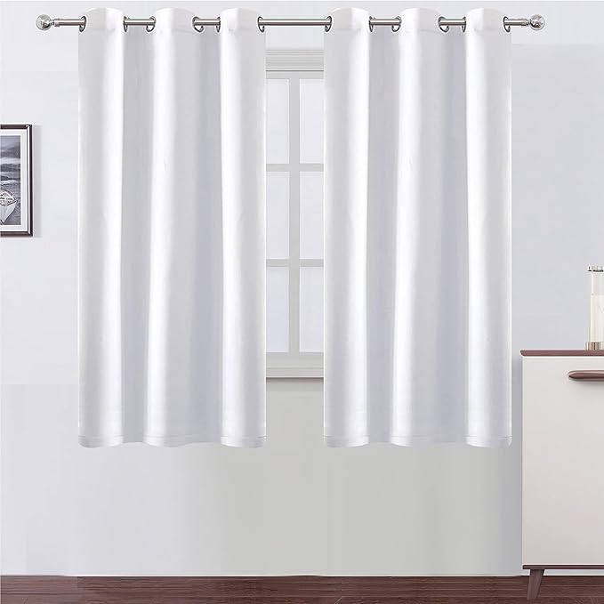 LEMOMO 100% Blackout Curtains 63 Inch Length 2 Panels White Curtains with Black Liner Double Layer Full Room Darkening Thermal Insulated Bedroom Curtains