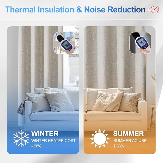 Linen 100% Blackout Curtains for Bedroom, Room Darkening Curtains for Living Room, 108 Inch Blackout Curtains, Extra Long Curtain Grommets Drapes, Thermal Curtains (2 Panels, Oatmeal)