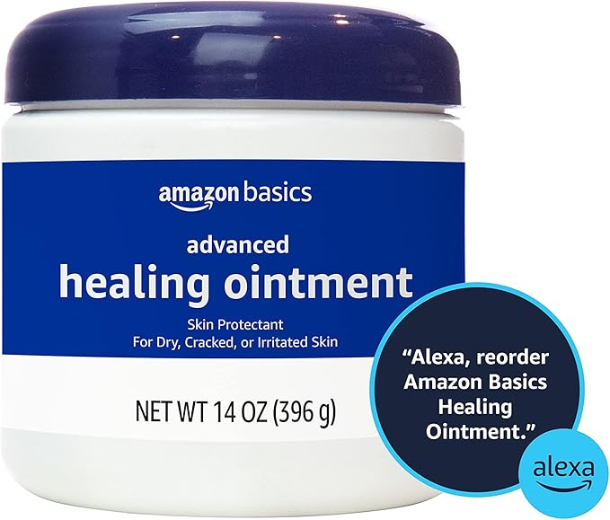 Amazon Basics Healing Ointment & Skin Protectant for Dry & Cracked Skin and Chapped Lips, Fragrance Free, 14 Oz (Pack of 4), Adults