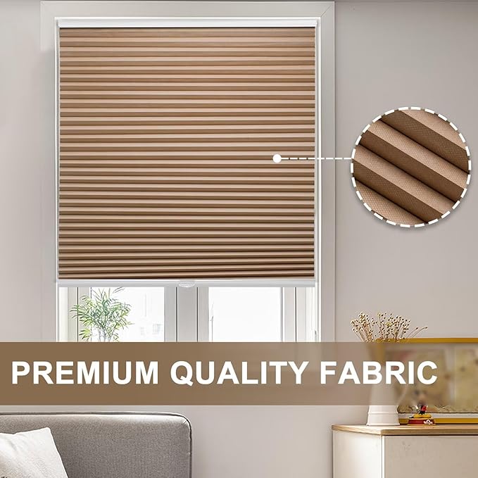 MYshade 1.5-Inch Cellular Cordless Blackout Shades,Thermal Insulating Noise Reducing Waterproof Blinds,Honeycomb Window Treatments for Indoor Light Control (Light Brown-Custom)
