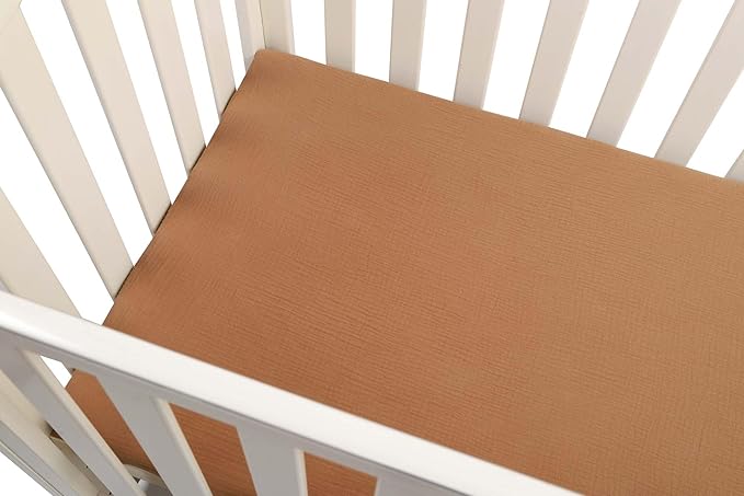 Onacosht Muslin Crib Sheets for Boys Girls, Soft Breathable 100% Cotton Baby Fitted Sheet 52" x 28" for Standard Toddler Crib Mattress, 2 Pack, Checker and Brown