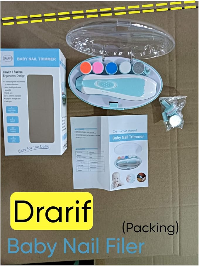 Drarif Baby Nail Trimmer Electric 14 in 1 Manicure Set with four Extras Safe Baby Nail File Kit Portable Quite with LED light. Electric Nail File Baby Finger or Toe Nails, for Baby as well as Mothers.