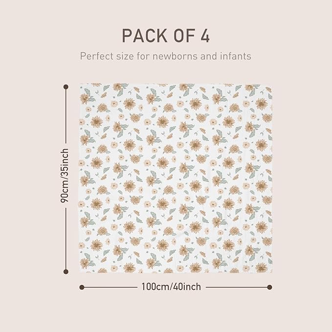 GLLQUEN BABY Muslin Swaddle Blankets 4-Pack Breathable Receiving Blankets (35" x 40") Soft Baby Blankets for Girls and Boys Newborn Essentials Muslin Burp Cloths Swaddle Wrap Baby Gift(Sunflower)