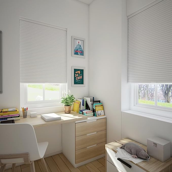Changshade Cellular Shades Cordless Blinds Blackout for Indoor Windows, Honeycomb Blind Room Darkening Shade 1.5'' Single Cell Pleated, Easy to Install Shade Size 55" Wide x 72" Height, White