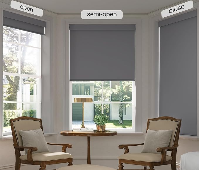 LazBlinds No Drill Blinds for Indoor Windows, Blackout Roller Shades, Cordless Window Blackout Blinds, Thermal Insulated Fabric UV Protection for Home and Office, 23" W x 48" H, Grey