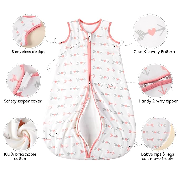 Yoofoss Baby Sleep Sack 0-6 Months TOG 1.0 Baby Wearable Blanket, 2 Pack 100% Organic Cotton Infant Toddler Sleeping Sack 2-Way Zipper Lightweight Sleep Sack
