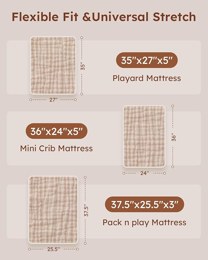 Muslin Pack and Play Sheets Fitted, 100% Cotton Mini Crib Sheets 2 Pack for Pack N Play Mattress, Stretchy Playard Sheet, Soft and Breathable Gradient Pink