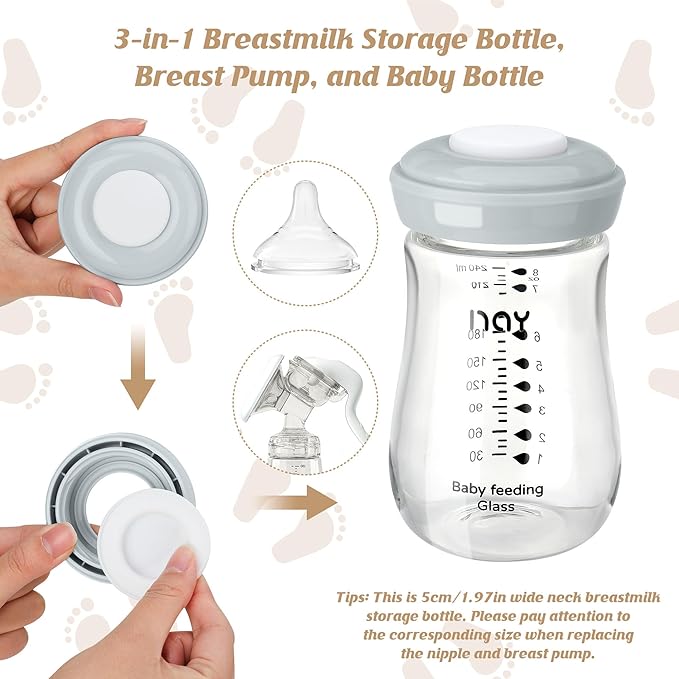 yanyoyo Glass Breastmilk Storage Bottles, 5.4oz Wide Neck Breast Milk Containers, BPA-Free, Lead-Free, Fits Breast Pumps and Nipples, 4 Pack
