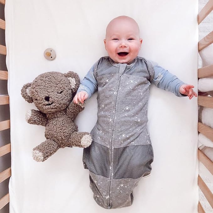 Happiest Baby Sleepea 5-Second Swaddle - 100% Organic Cotton Baby Swaddle Blanket - Doctor Designed Promotes Healthy Hip Development (Graphite Stars, Large)