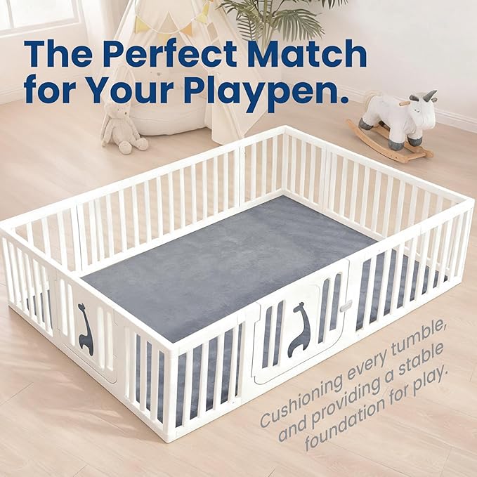 Baby Play Mat for Floor,50"×65" Playpen Mat for Toddler,Infant,Kids,1.3" Thick Elasti Foam Non-Slip Nursery Rug,Water Repellent Soft Padded Floor Mats for Tummy Time,Crawling(Dark Grey)