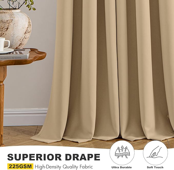 MIULEE Taupe Brown Blackout Curtains for Bedroom Living Room 84 Inches Long 2 Panels, Thermal Insulated Room Darkening Drapes Solid Grommet Noise Reduction Light Blocking Window Treatments 40x84 Inch