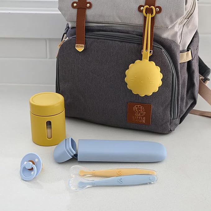 LITTLE RAWR Silicone Baby Feeding Spoons with Storage Box, First Stage Infant Soft-Tip Easy on Gums I Training Spoon Self | Utensils Supplies (Blue)