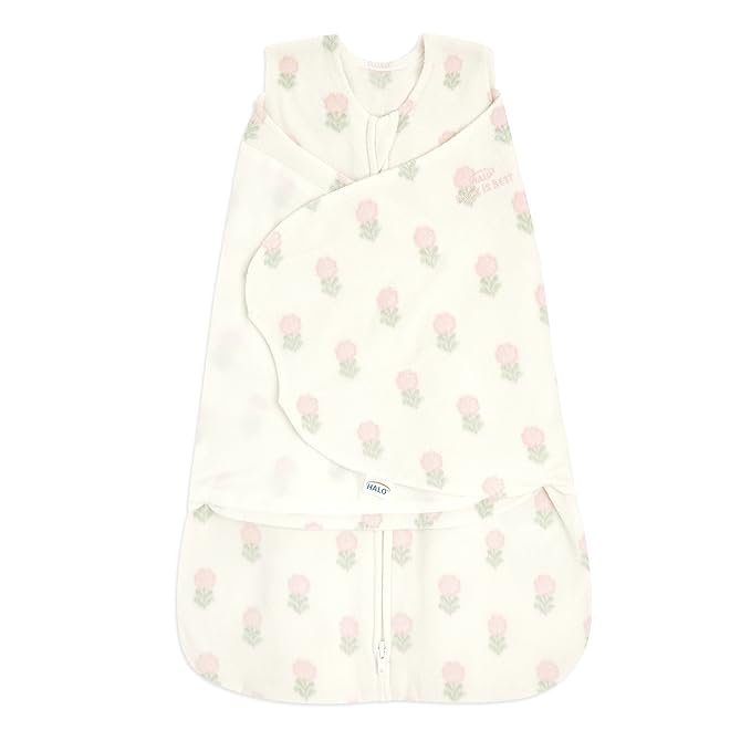 HALO Micro-Fleece Sleepsack Swaddle, 3-Way Adjustable Wearable Blanket, TOG 3.0, Block Flower, Small, 3-6 Months
