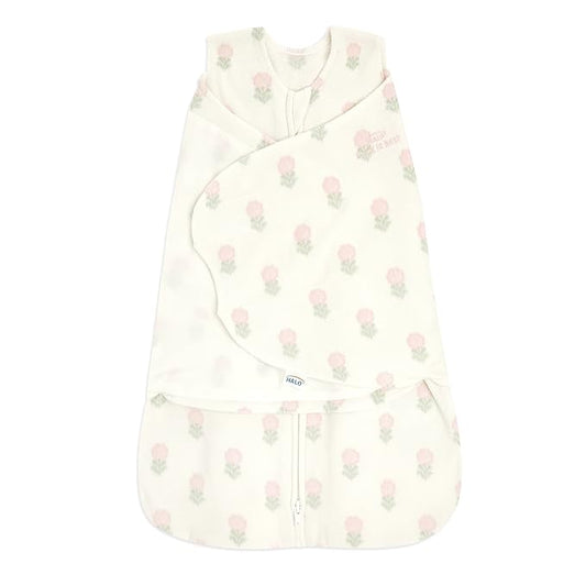HALO Micro-Fleece Sleepsack Swaddle, 3-Way Adjustable Wearable Blanket, TOG 3.0, Block Flower, Small, 3-6 Months