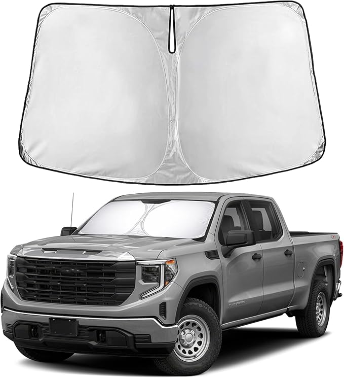 EcoNour Windshield Sun Shade Compatible for Chevrolet Silverado/GMC Sierra 2019–2026 | Full-Size Pickup Front Window Sunshade | Foldable Sun Visor Protector | Blocks UV Rays & Reduces Heat