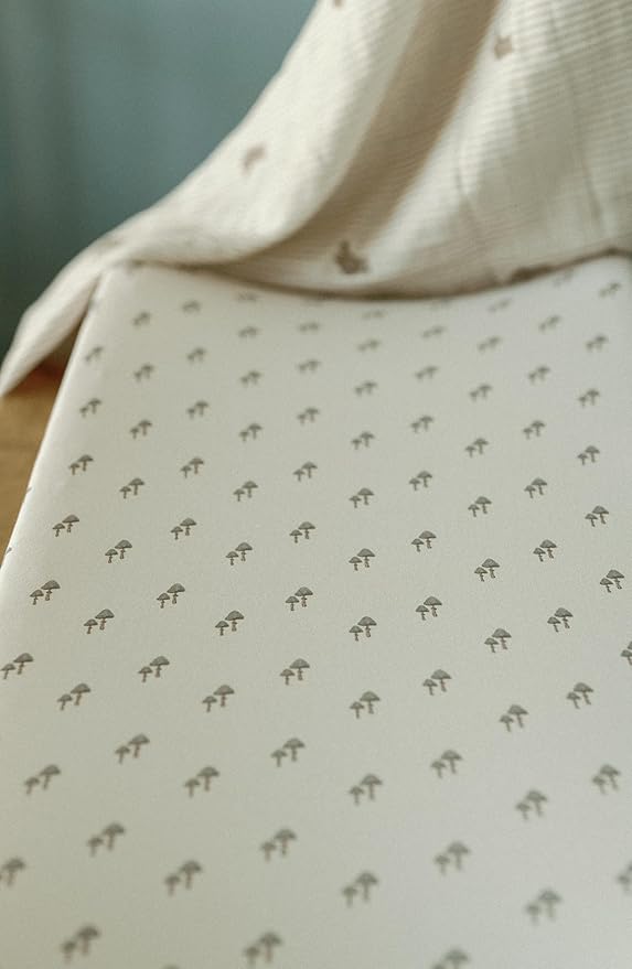 Oilo Changing Pad Cover, Breathable Organic Cotton Fitted Jersey, 300 Thread Count, Machine Wash, Fits Standard Changing Pads (32" x 16"), Heirloom Organic Collection, Mushroom