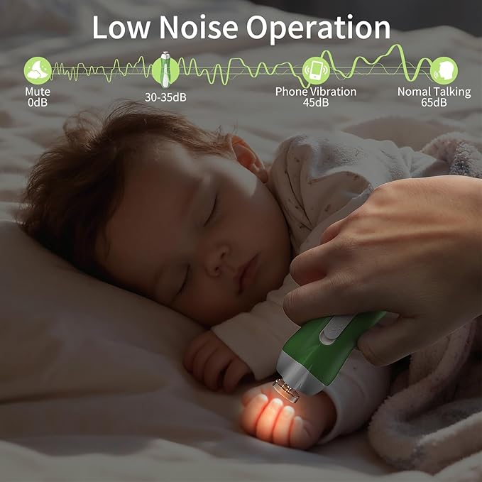 Baby Nail File Electric, Baby Nail Trimmer with 6 Grinding Heads for Newborn, Infant, Toddler & Adult, Whisper Quiet LED Electric Nail Clipper, Usage-Labeled Case
