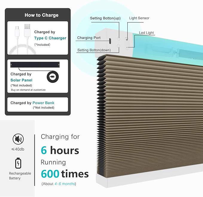 Changshade Motorized Cellular Shades with Remote Control Smart Blinds Compatible with Alexa, Google Home, Smarthings, Custom Size Electronic Automatic Shades for Indoor Windows Doors, Blackout, Brown