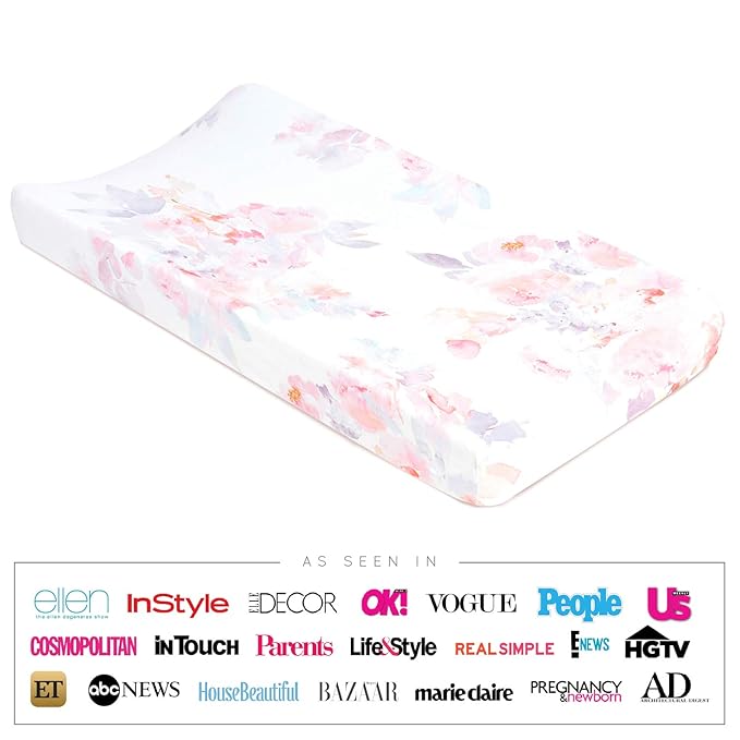 Oilo Changing Pad Cover, Breathable Turkish Cotton Fitted Jersey, 300 Thread Count, Machine Washable, Fits Standard Changing Pads (32" x 16"), Girl, Boy, & Neutral Nursery Design, Prim