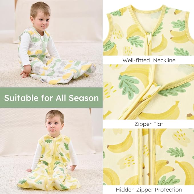 Yoofoss Baby Sleep Sack 0-6 Months Wearable Blanket for Babies 100% Organic Cotton 2-Way Zipper TOG 0.5 Toddler Sleeping Sack 3 Pack, Comfy Lightweight Sleep Sacks