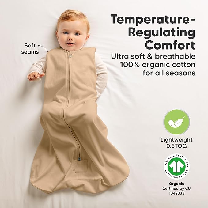 2-Pack Baby Sleep Sacks, Zipper Wearable Blanket - 0.5TOG Organic Cotton, Lightweight, Soft Cozy Infant Sleeping Sack 3-6 months, Easy to Wear Small Newborn Transition Swaddles Sleepsacks (Toasty)