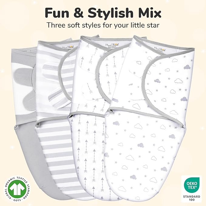 Mama Cheetah Baby Swaddle Sack 3-6 Month, Organic Cotton Swaddle Sleep Sack, Infant Swaddle Blanket Wrap for Large Babies, Baby Essentials, Easy Swaddles for Boy Girl, 4-Pack