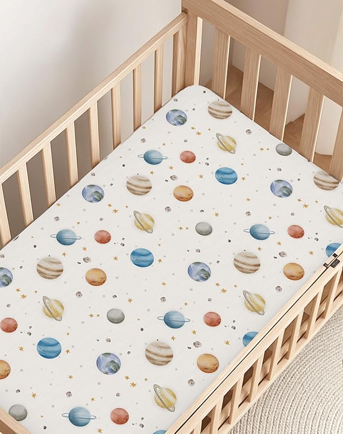 Crib Sheets for Boys and Girls, 2 Pack Fitted Baby Sheets for Standard Toddler Mattress 28" x 52", Soft Breathable Jersey Knit Baby Bedding (Stellar Adventure)