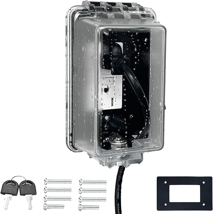 Universal Weatherproof Electrical Outlet Cover with Lock, Baby Proof Outlet Lock Box, Fits Most 2.6 "H x 2.56 "W or Smaller Plugs, Clear Outlet Waterproof Cover Box Fit for Outdoor In-Use