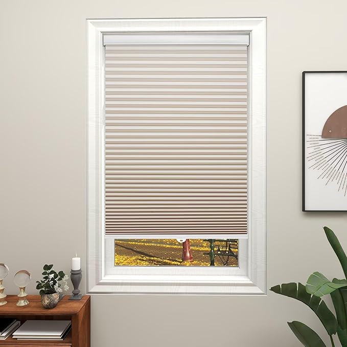 Changshade Cordless Blackout Cellular Shades for Indoor Windows Doors, Black Out Room Darkening HoneyComb Blinds Thermal Insulated 1.5 Inch Cell for Home, Bedroom, Bathroom, Nursey, 22"W×64"H, Beige