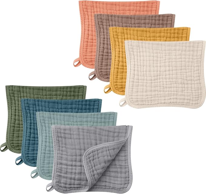 Remagr 8 Packs Muslin Burp Cloths Large 20" x 10", 6 Layers Unisex Baby Absorbent 100% Cotton Burp Rags Colorful Muslin Washcloths for Baby Plain Soft Cotton Cloth for Babies Girls Boys(Rich Colors)