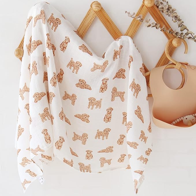 LifeTree Baby Swaddle Blankets Dog, 70% Viscose from Bamboo and 30% Cotton Muslin Swaddle Blankets Boys Girls Swaddling Wrap Receiving Blanket for Newborn, Large 47" x 47", Poodle Puppy