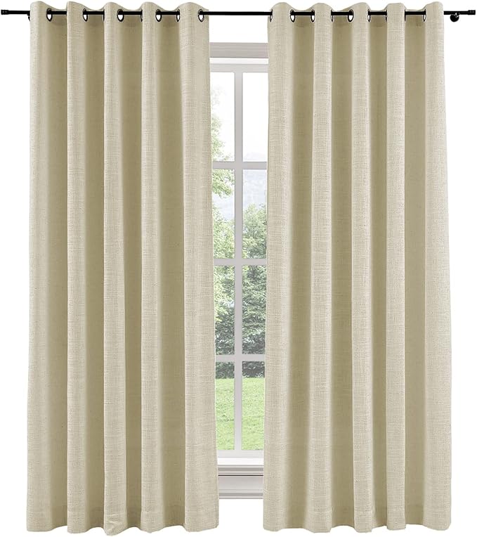 ChadMade Thermal Insulated Energy Saving Curtian 102 Inch Length Faux Linen Drapery Block Out The Light for Living Room Dining Room French Door 84Wx102L, 1 Panel, Lt Khaki, Tallis Collection