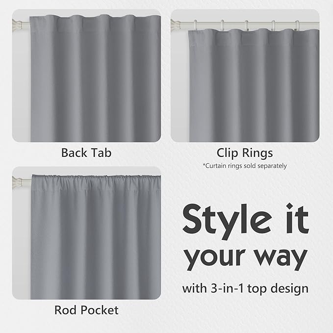 FMFUNCTEX 100% Blackout Curtains for Bedroom, Dark Grey Back Tab Curtain 108 Inches Long Drapery Thermal Insulated Curtains for Living Room, Black Out Drapes Rod Pocket Room Darkening 2 Panels