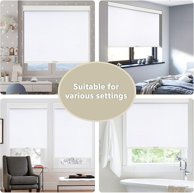 Cordless Blackout Roller Shades Blinds for Windows Free-Stop,Pull Down Room Darkening with Valance,Thermal Insulated Woven Fabric Window Door Blinds for Home,Office,White 56" W x 72" L