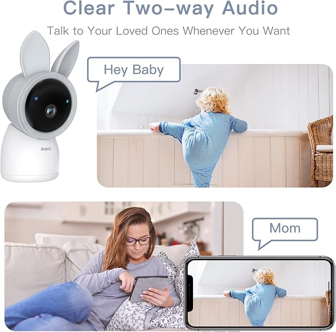 ARENTI Baby Mnitor 3T with 360° View, 2K Temp & Humidity Sensor, Night Vision & Two-Way Audio